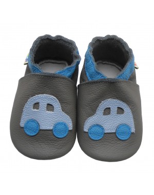 Yalion® genuine leather Baby Shoes Soft Soles Leather Sneaker blue car