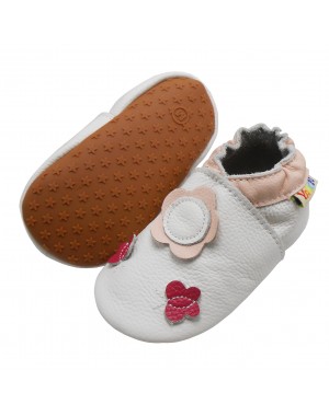 Yalion® genuine leather Baby Shoes Soft Soles Leather Sneaker White Flowers