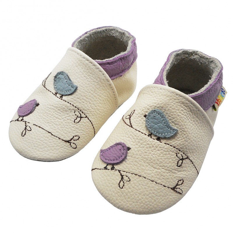 YALION® GENUINE LEATHER BABY SHOES SOFT SOLES BIRD WHITE
