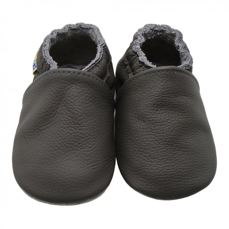 Yalion® genuine leather Baby Shoes Soft Soles Pure Dark Grey