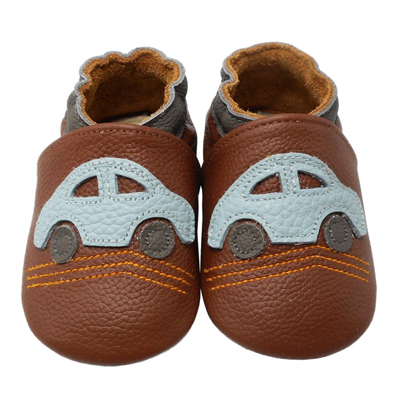 Yalion® genuine leather Baby Shoes Soft Soles Cars Brown