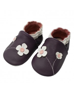 Yalion® Baby genuine leather Shoes Soft Soles Flowers Purple